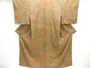 未使用品　御所車に花更紗模様小紋着物